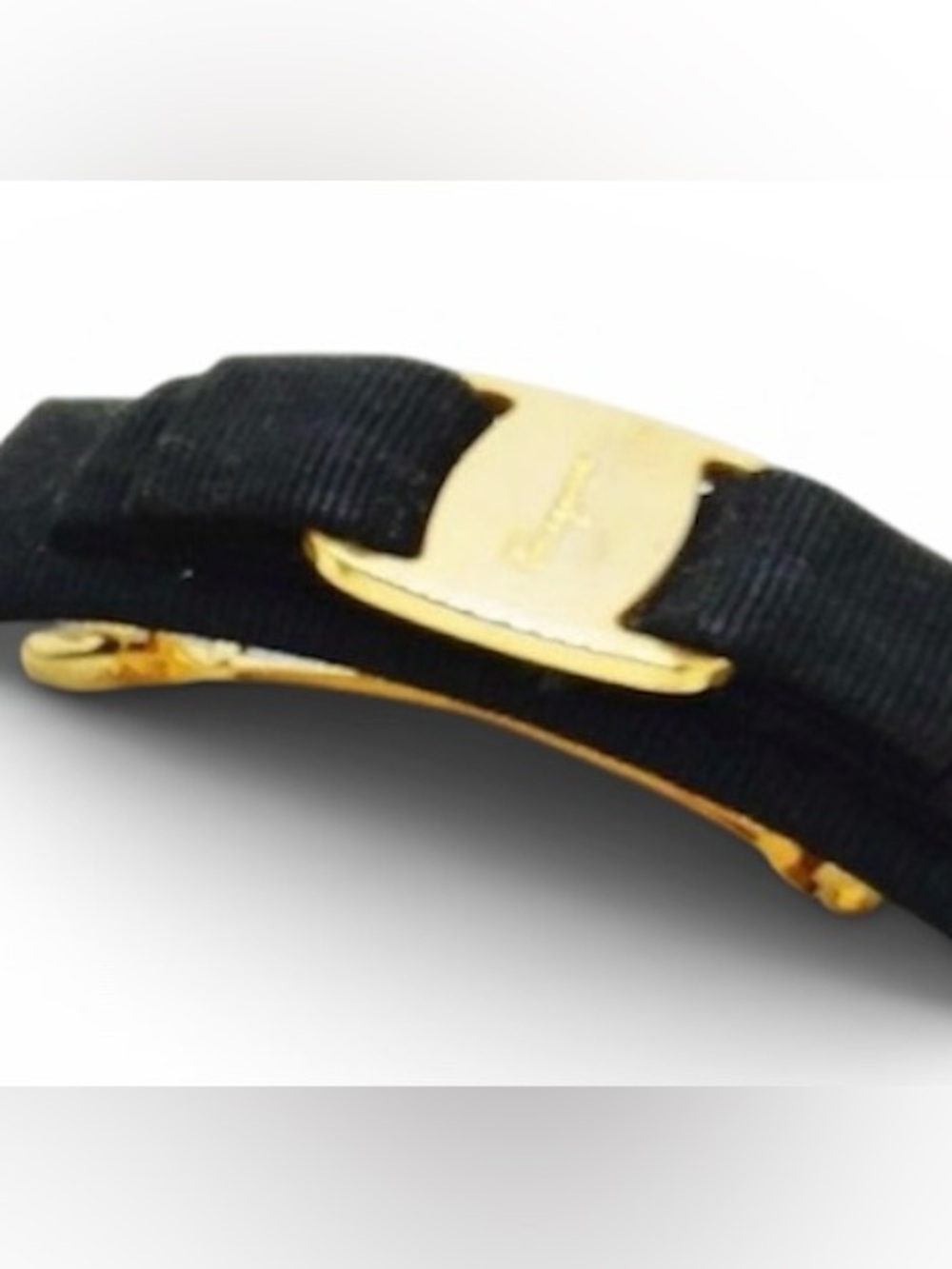 Salvatore Ferragamo Black and Gold Ribbon Hair Clip with box - Picture 6 of 6